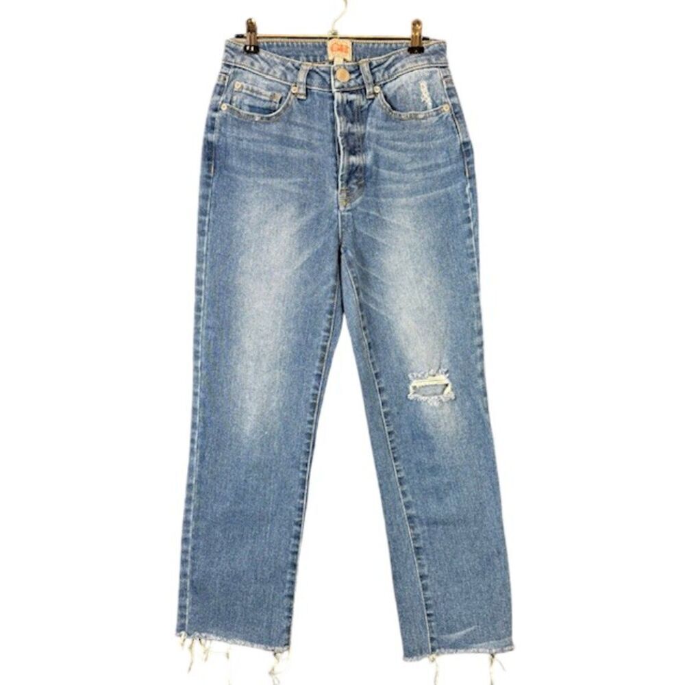 Gianni Bini GB Jeans Button Fly High Rise Relaxed Frayed Hem Size 5 (26)